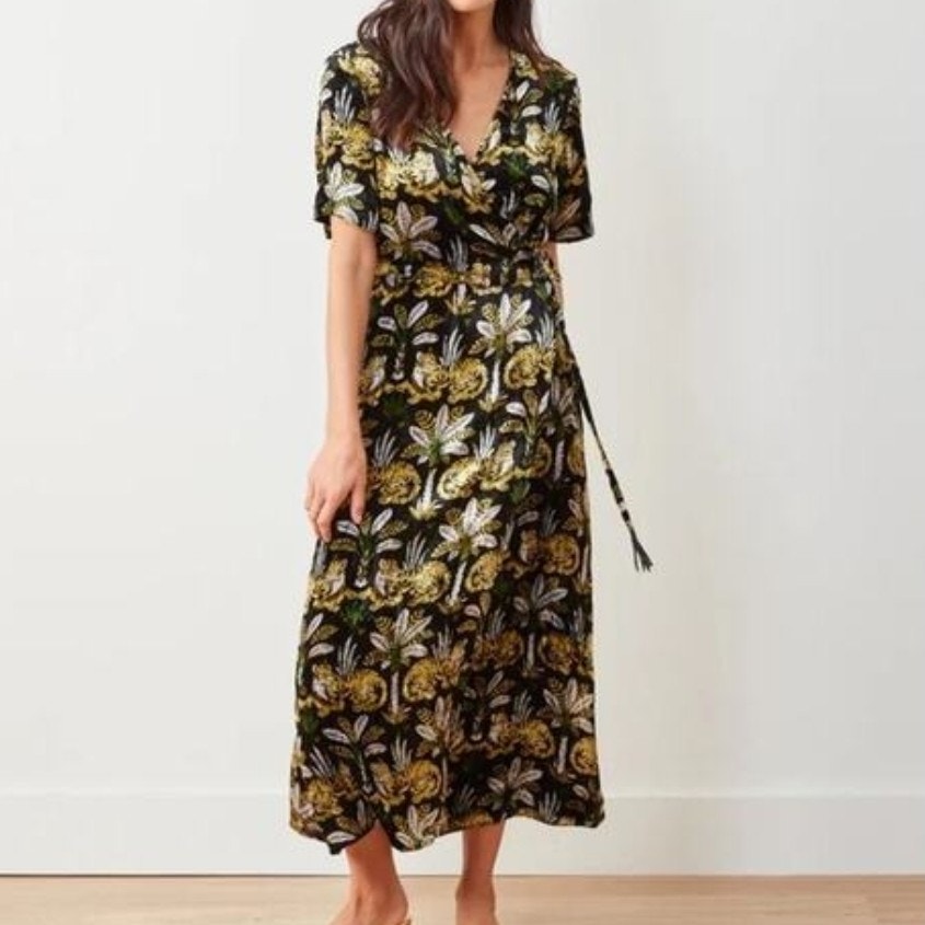 Printfresh Untamed Tiger Willow Velvet Wrap Maxi Dress 4x Beaded Tassel Tie